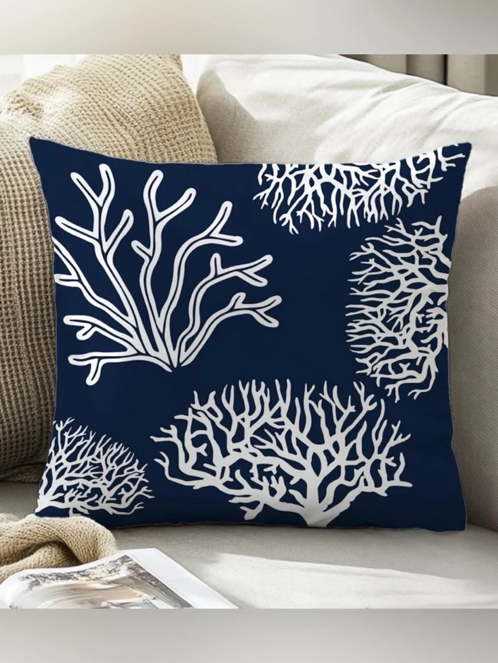 NEW Blue & White Ocean Coral Pillow Cover (1) - 18”x18” - No Pillow Insert